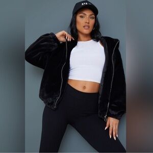 Pretty Little Thing Faux Fur Balloon Sleeve Hooded Jacket - NWT